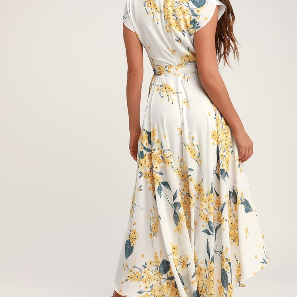 🚫Sold🚫Lulus French Countryside White and Yellow Floral Print High-Low Dress - Picture 2 of 7